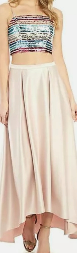 Junior 2-Piece Sequin Crop Top with Satin Skirt